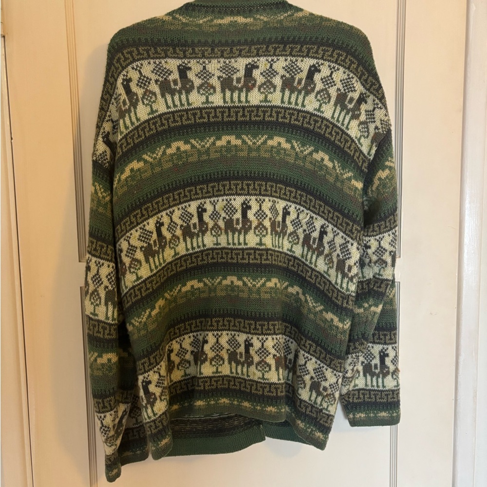 Green Alpaca-Pattern Knit Cardigan - Picture 3 of 5